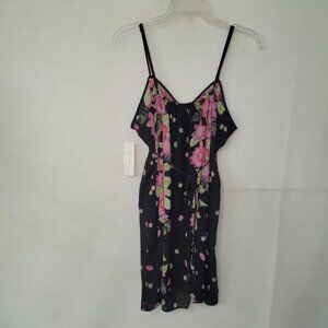Oscar de la Renta Pink Label Black Floral Nightgown